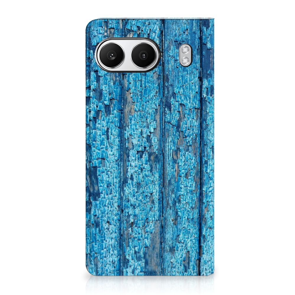 OnePlus Nord 4 Book Wallet Case Wood Blue blauw hout design achteraanzicht