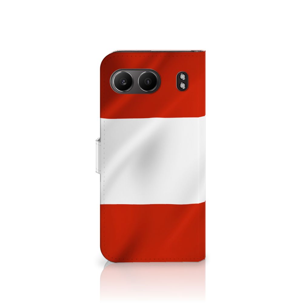 OnePlus Nord 4 Bookstyle Case Oostenrijk vlag ontwerp vooraanzicht