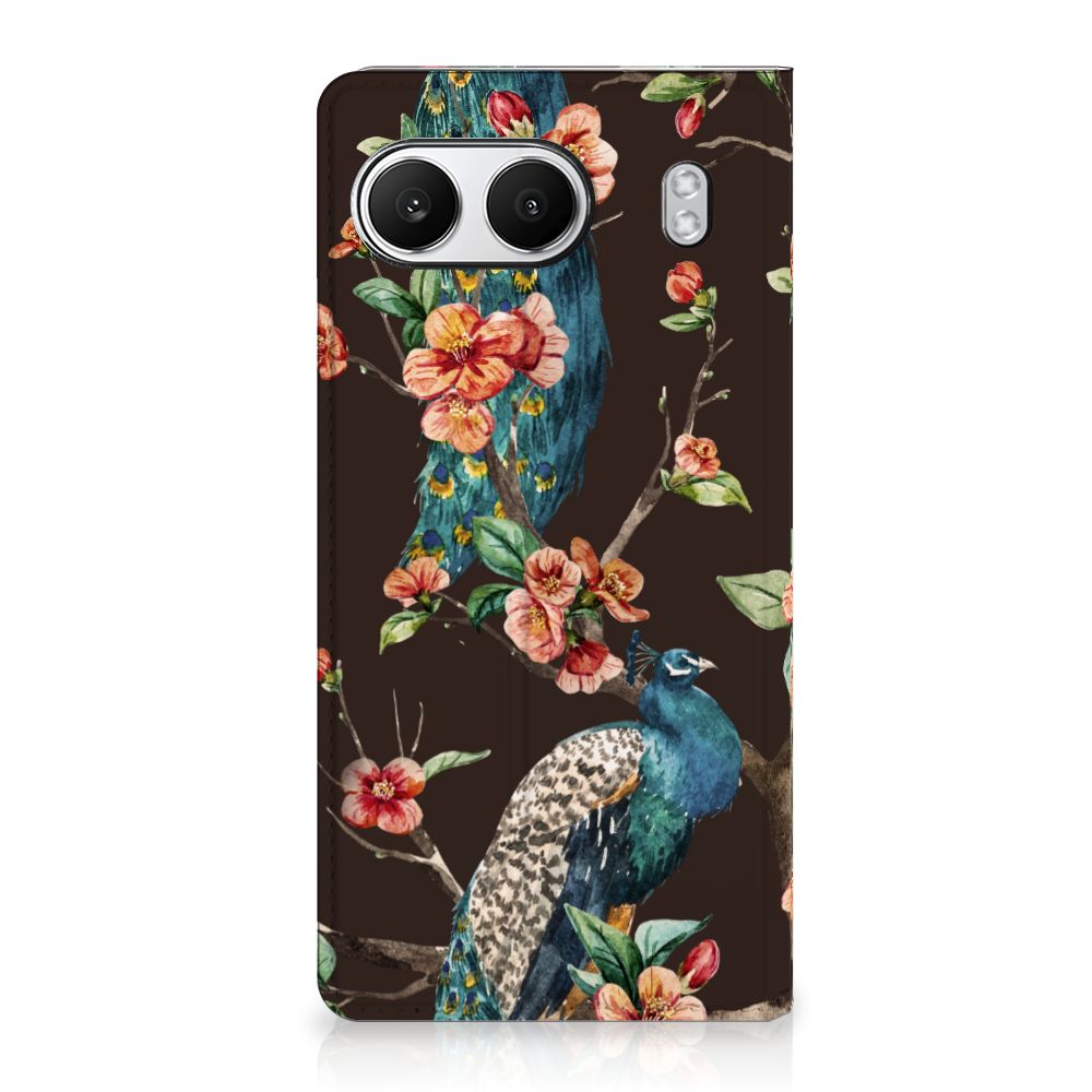 OnePlus Nord 4 Hoesje maken Pauw met Bloemen stand case pauw bloemen design voorkant