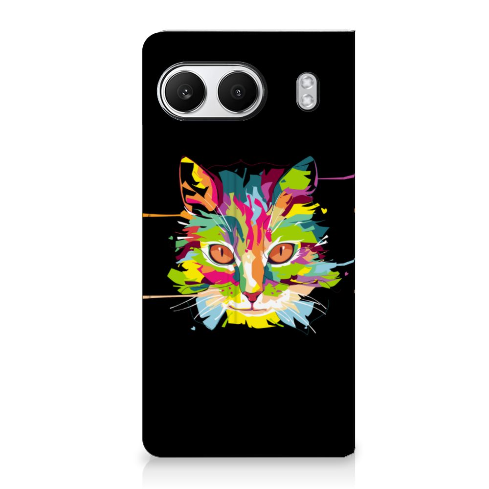 OnePlus Nord 4 Magnet Case Cat Color kat gezicht kleur ontwerp voorkant