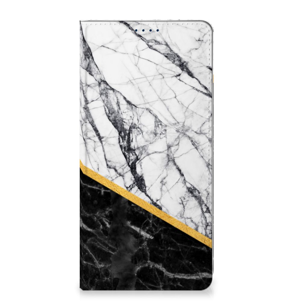 OnePlus Nord 4 Standcase Marmer Wit Zwart design zwartwit marmer aanzicht