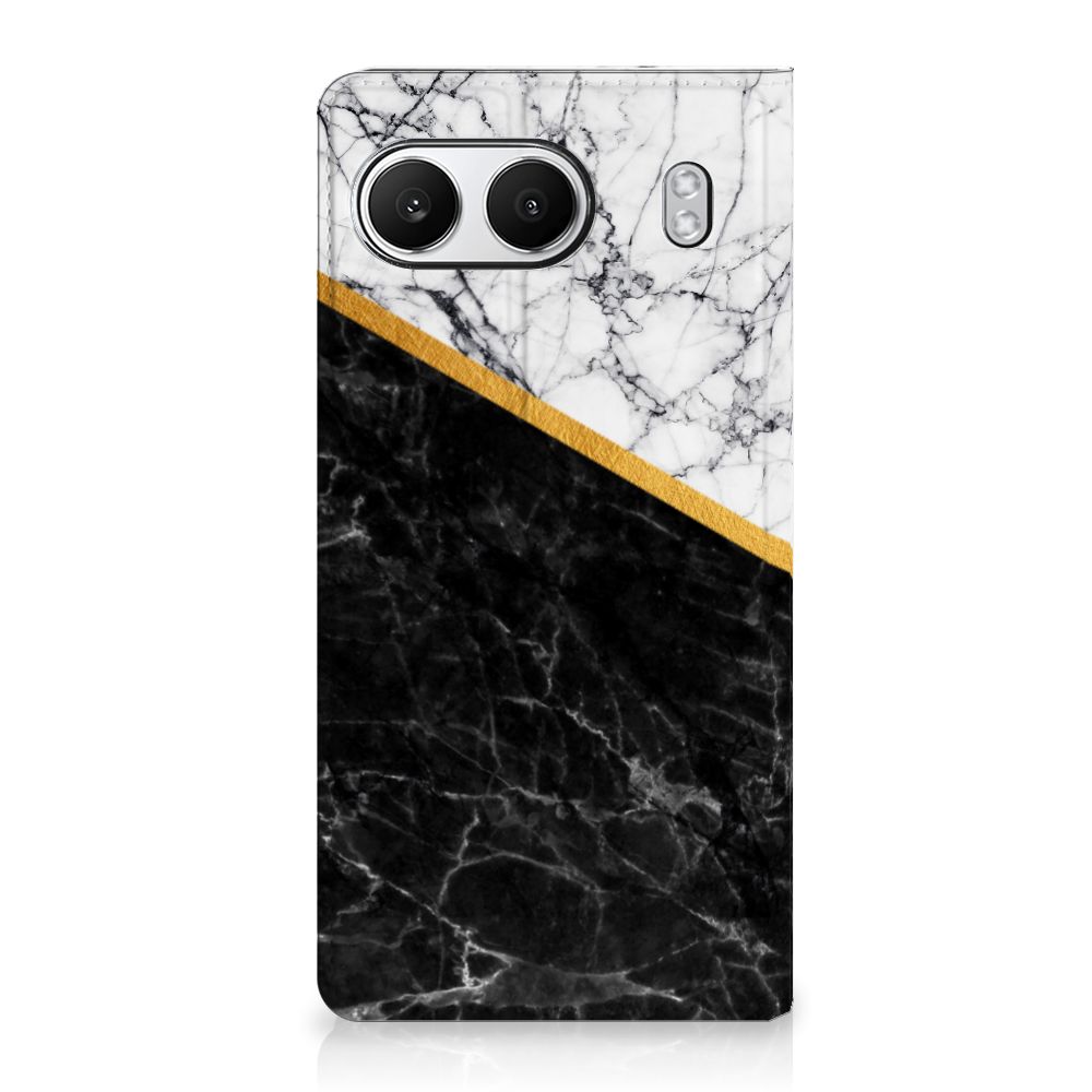 OnePlus Nord 4 Standcase Marmer Wit Zwart design hoesje aanzicht