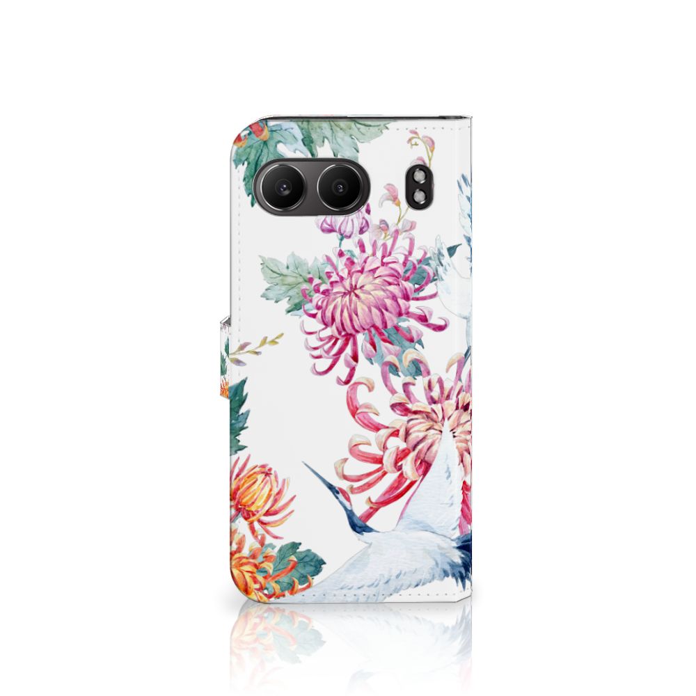 OnePlus Nord 4 Telefoonhoesje met Pasjes Bird Flowers boekhoesje bloemen vogels aanzicht