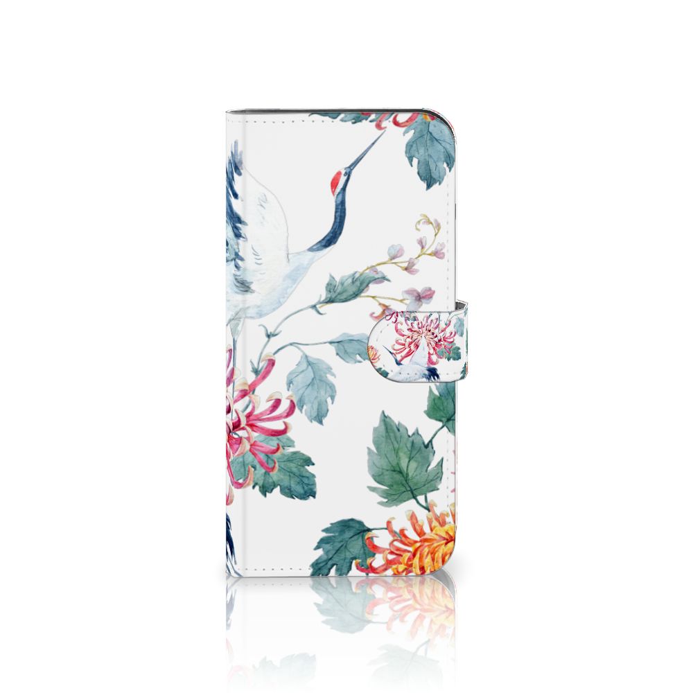 OnePlus Nord 4 Telefoonhoesje met Pasjes Bird Flowers design ooievaar bloemen aanzicht