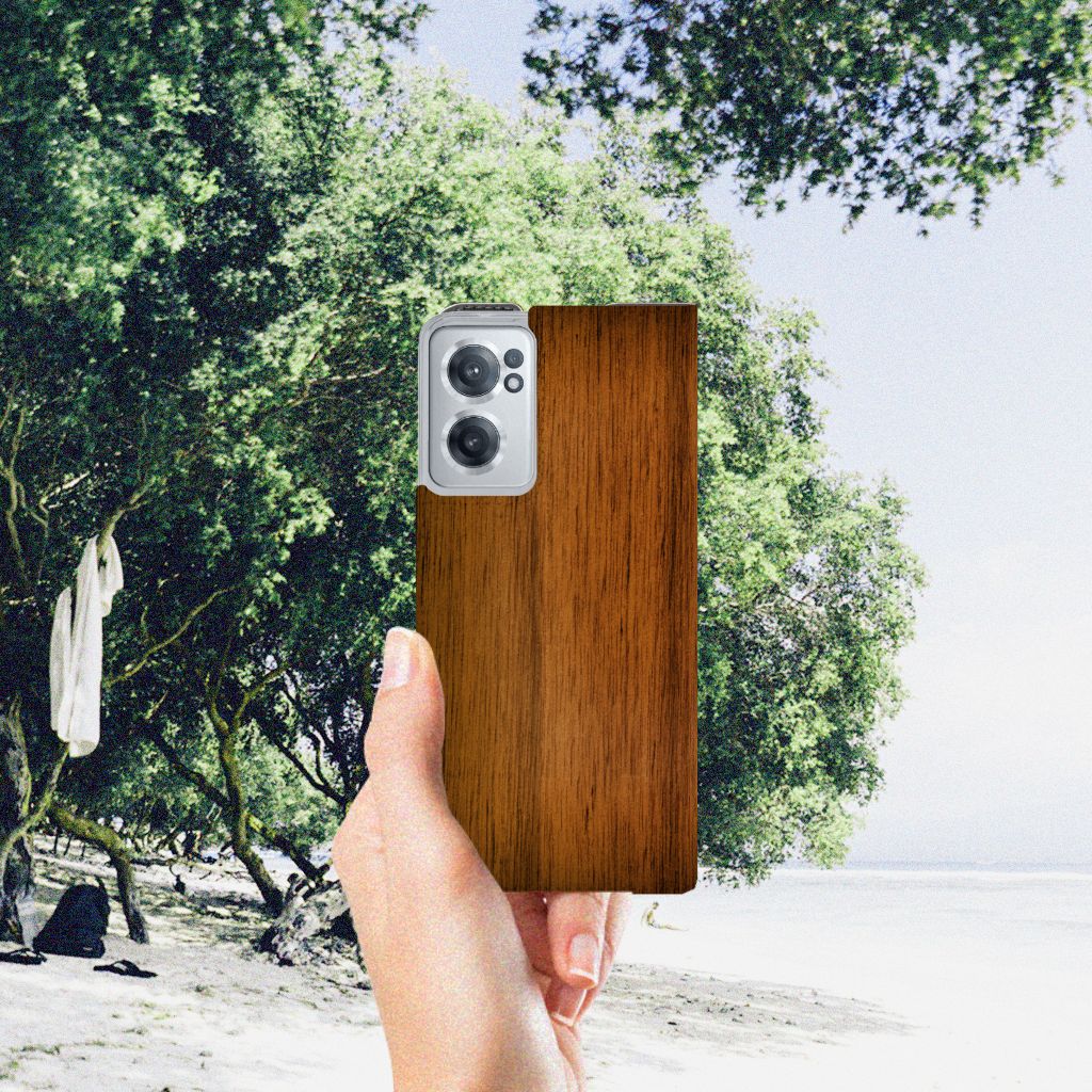 OnePlus Nord CE 2 5G Book Wallet Case Donker Hout - B2C Telecom