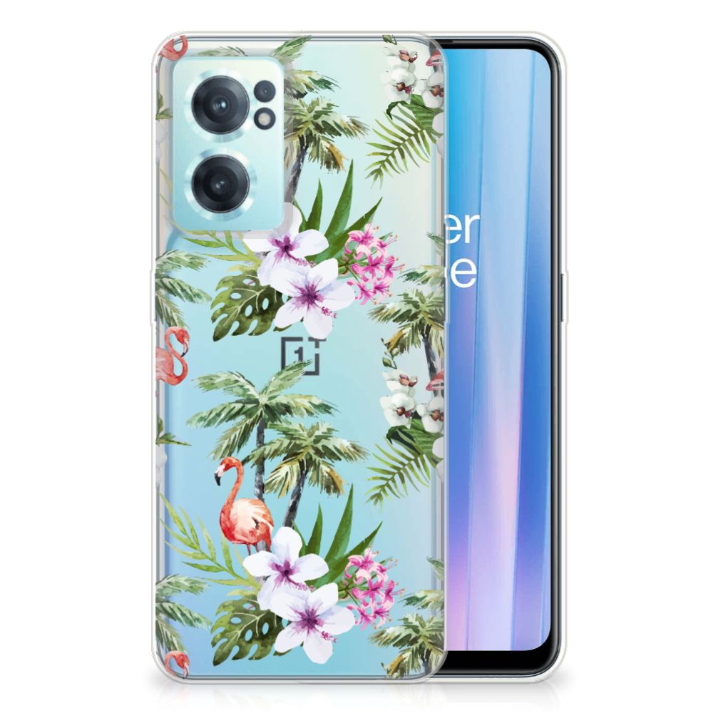 OnePlus Nord CE 2 5G TPU Hoesje Flamingo Palms design flamingo palms voorkant