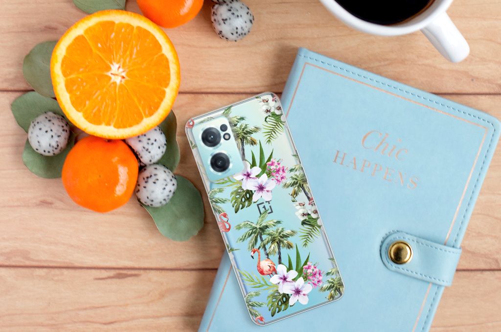 OnePlus Nord CE 2 5G TPU Hoesje Flamingo Palms design flamingo aanzicht