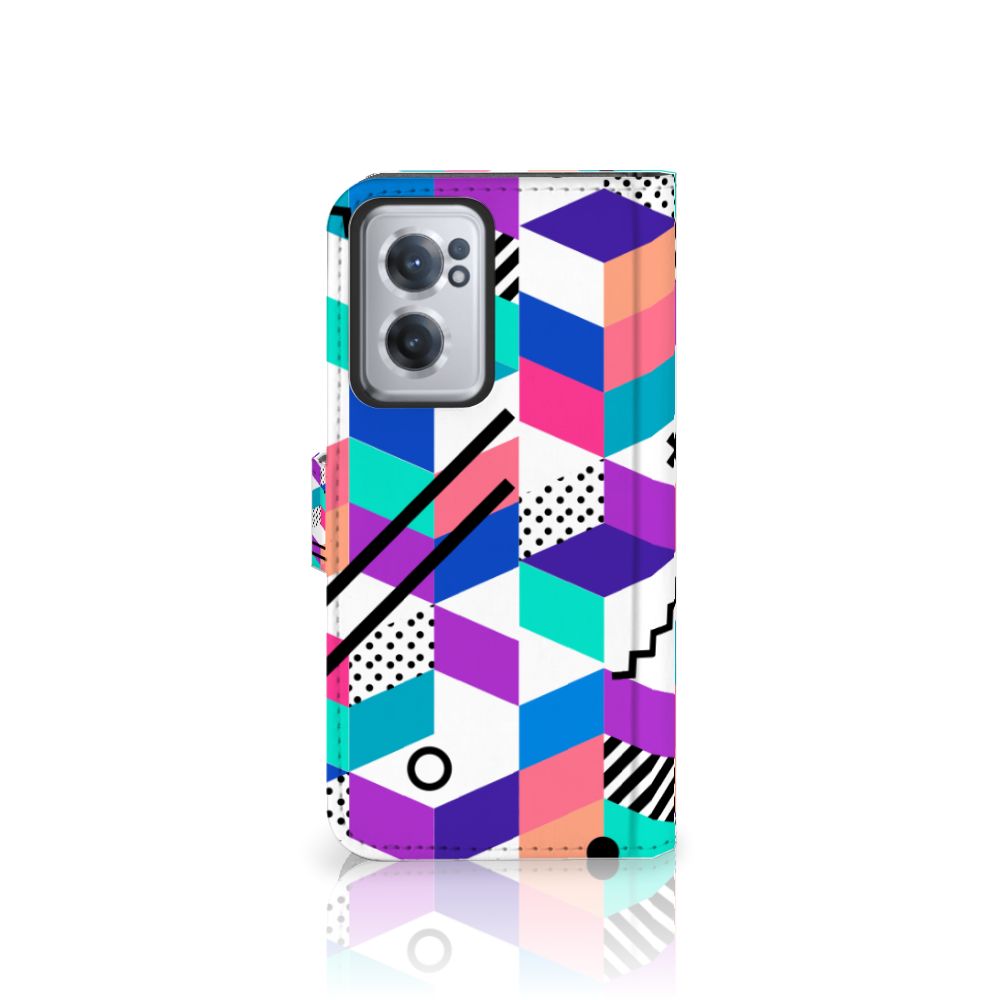 OnePlus Nord CE 2 Book Case Blokken Kleurrijk design blokken voorkant