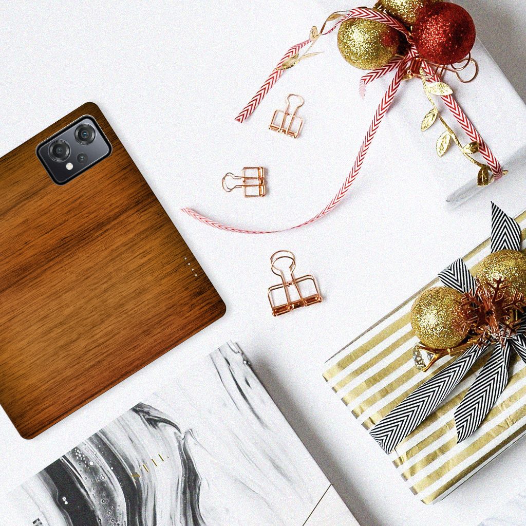 OnePlus Nord CE 2 Lite 5G Book Wallet Case Donker Hout achterkant houten print