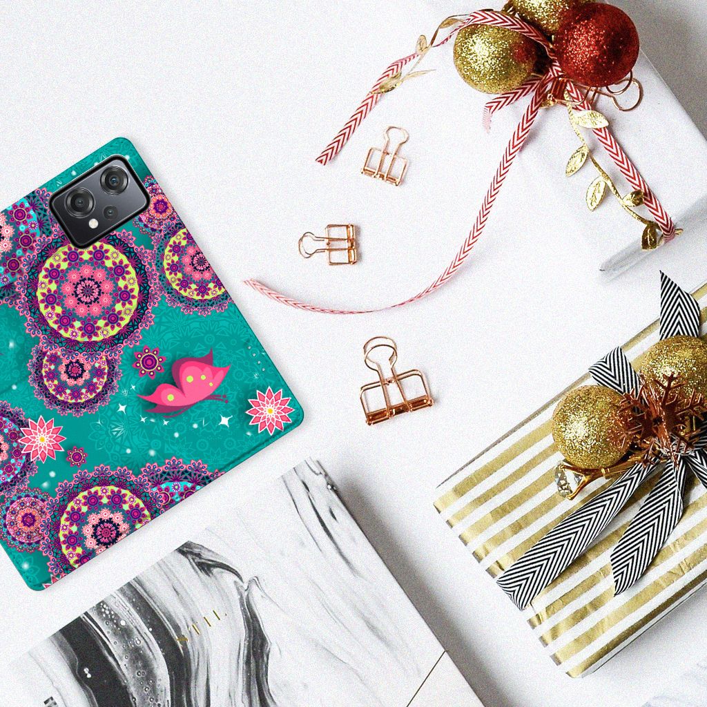 OnePlus Nord CE 2 Lite 5G Bookcase Cirkels en Vlinders design kleurrijk aanzicht