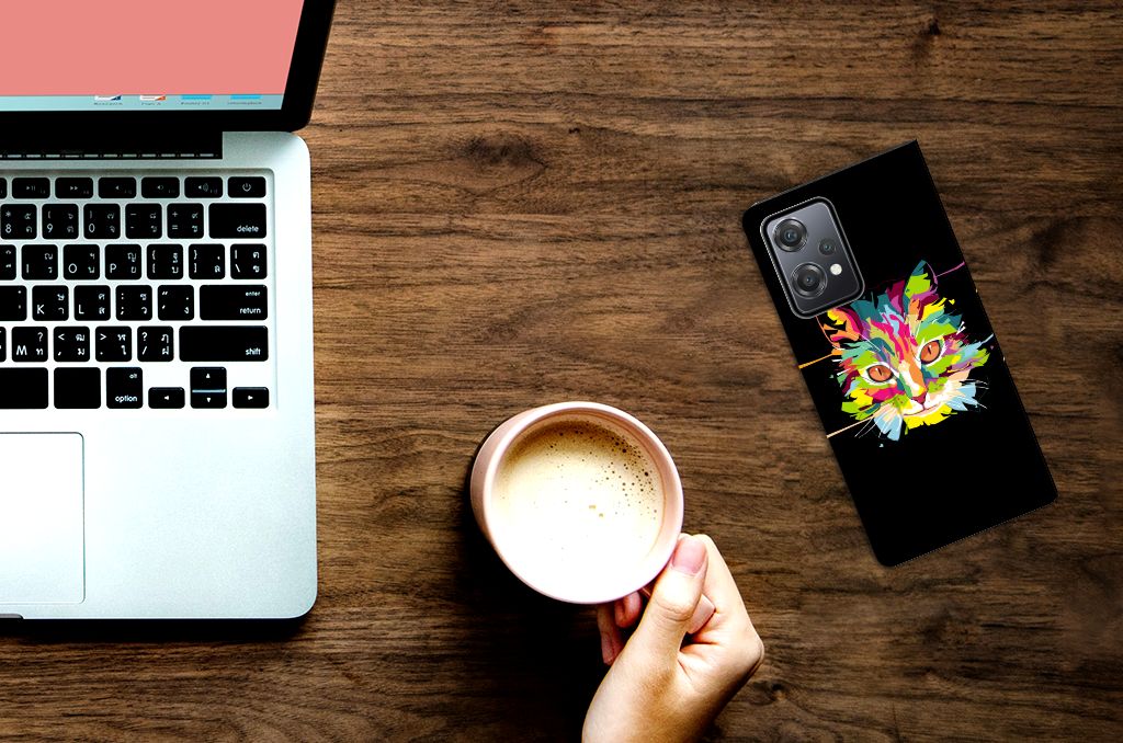 OnePlus Nord CE 2 Lite 5G Magnet Case Cat Color telefoonhoesje design kleurrijke kat aanzicht