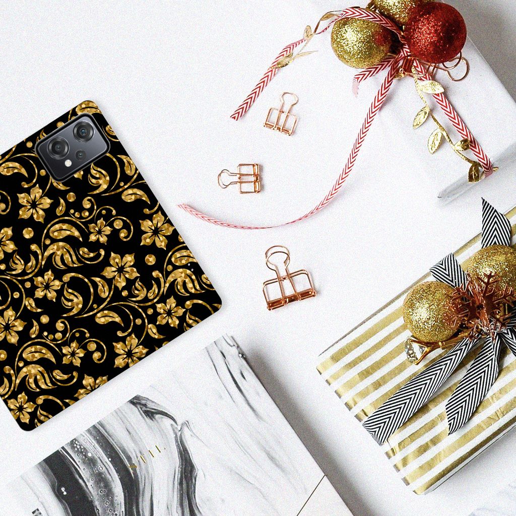 OnePlus Nord CE 2 Lite 5G Smart Cover Gouden Bloemen bovenaanzicht bloemen goud zwart