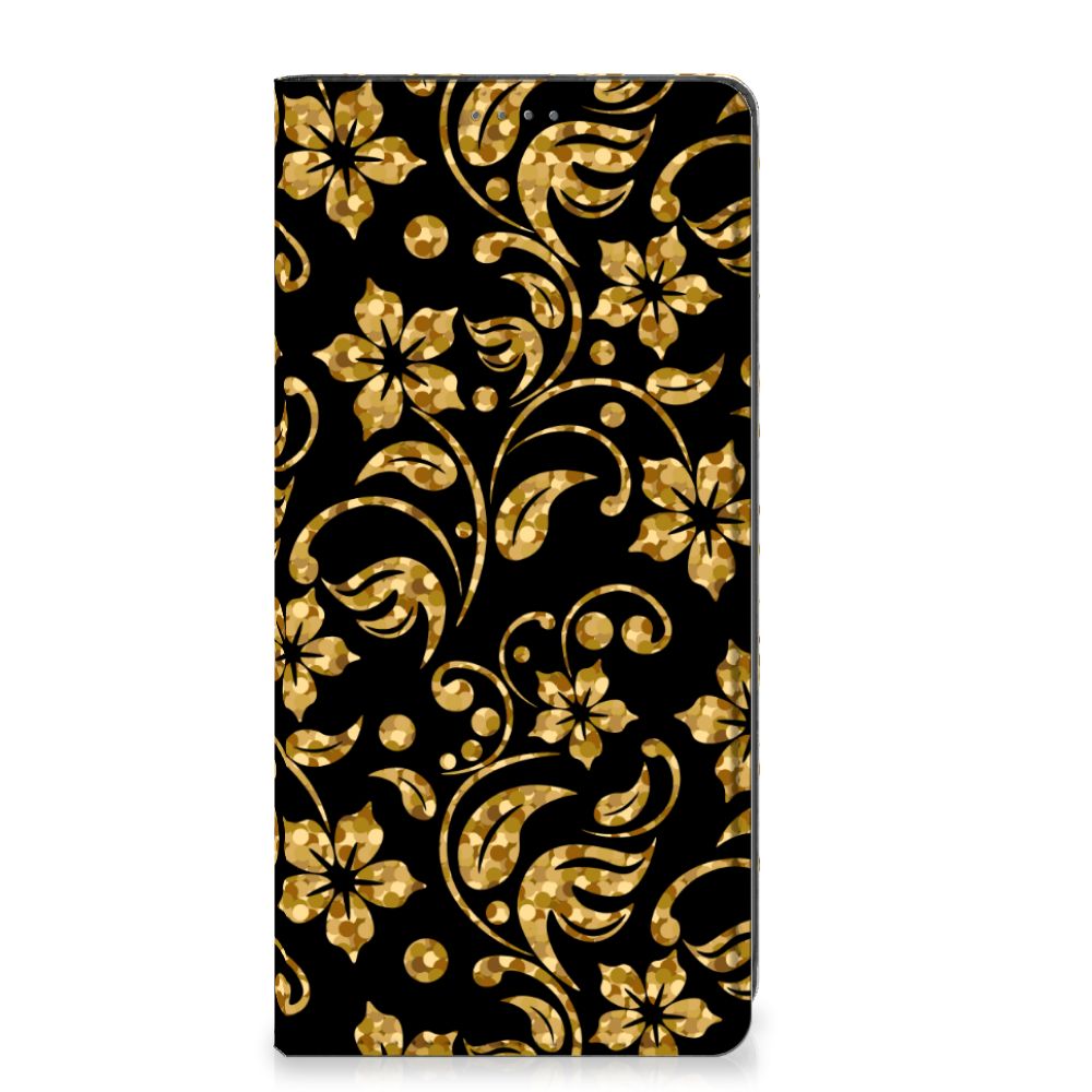 OnePlus Nord CE 2 Lite 5G Smart Cover Gouden Bloemen bloemen design voorkant