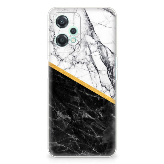 OnePlus Nord CE 2 Lite TPU Siliconen Hoesje Marmer Wit Zwart achterkant design marmer