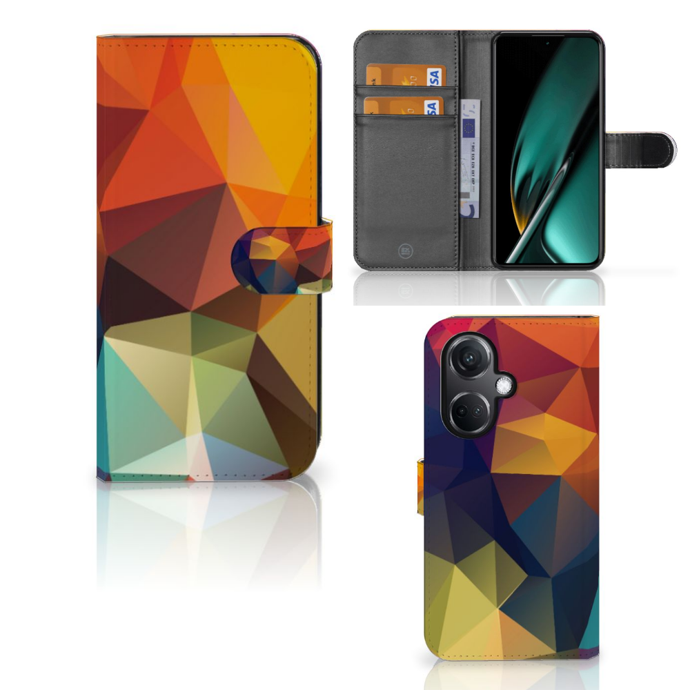 OnePlus Nord CE 3 Book Case Polygon Color boekhoes kleurvol geometrisch design voorkant achterkant