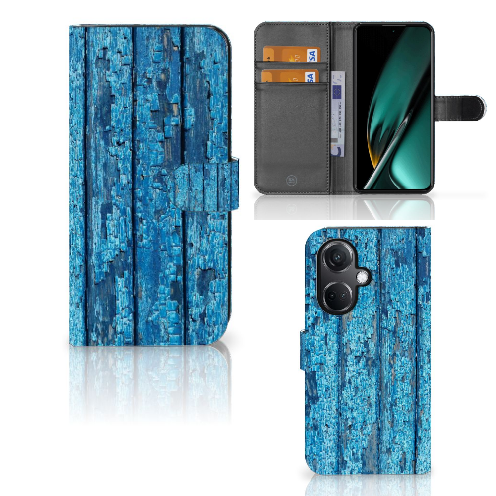 OnePlus Nord CE 3 Book Style Case Wood Blue designnaam bookcase aanzicht