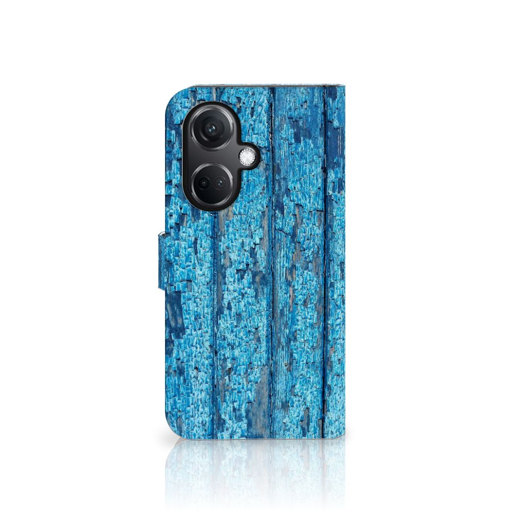 OnePlus Nord CE 3 Book Style Case Wood Blue boekhoesje blauw hout aanzicht