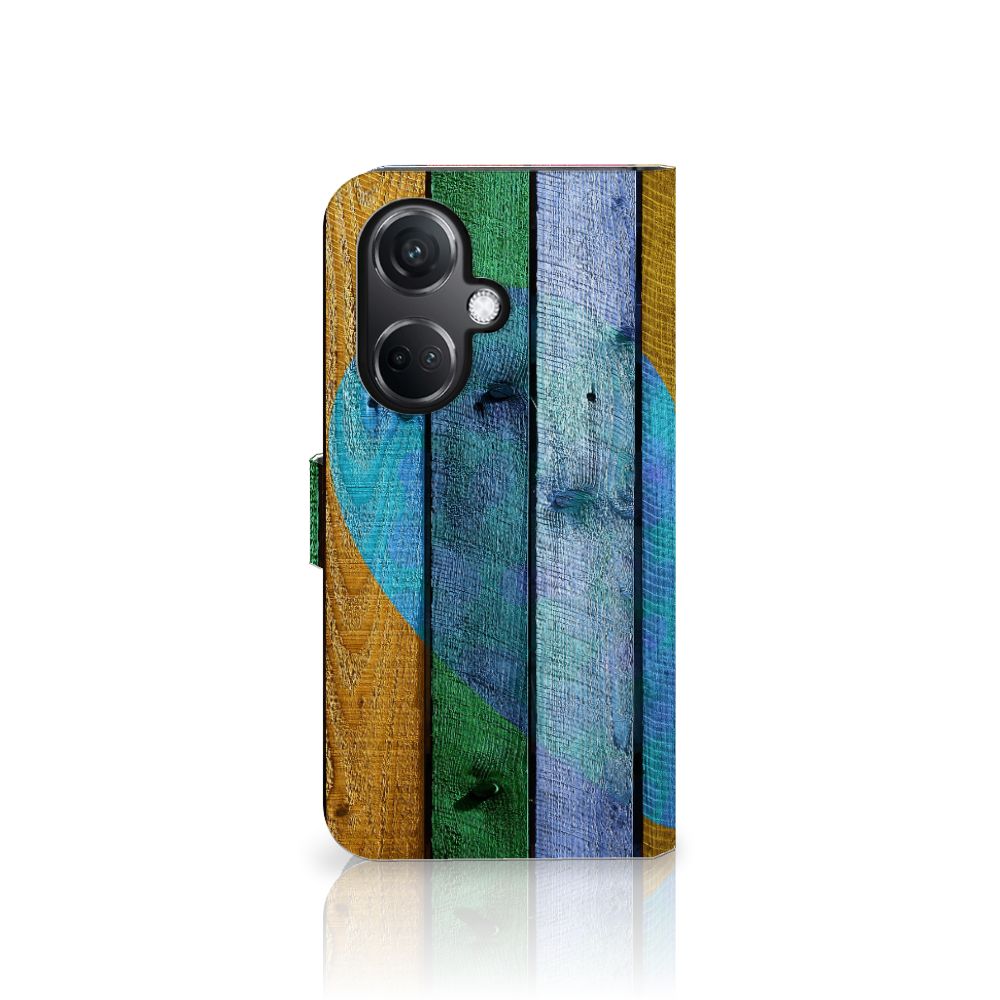 OnePlus Nord CE 3 Book Style Case Wood Heart cadeau voor je vriend design hartje vooraan
