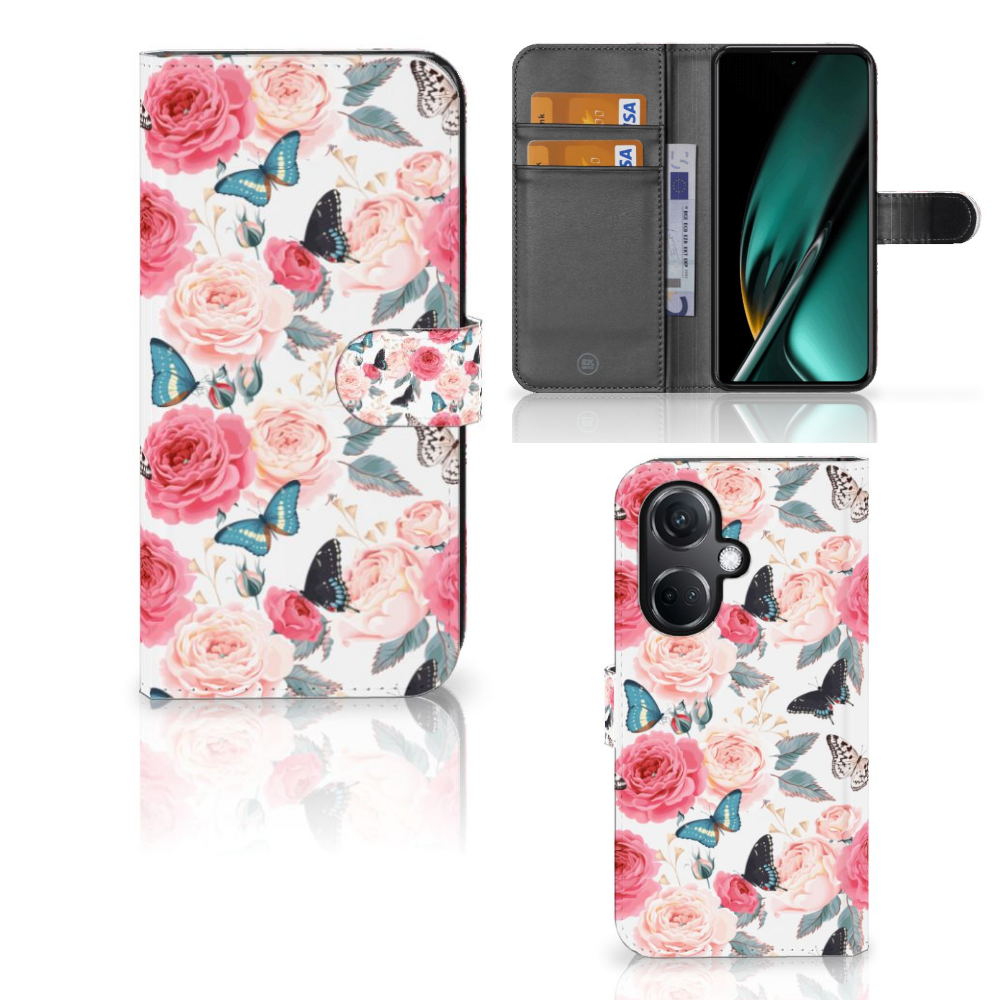 OnePlus Nord CE 3 Hoesje Butterfly Roses design rozen vlinders aanzicht