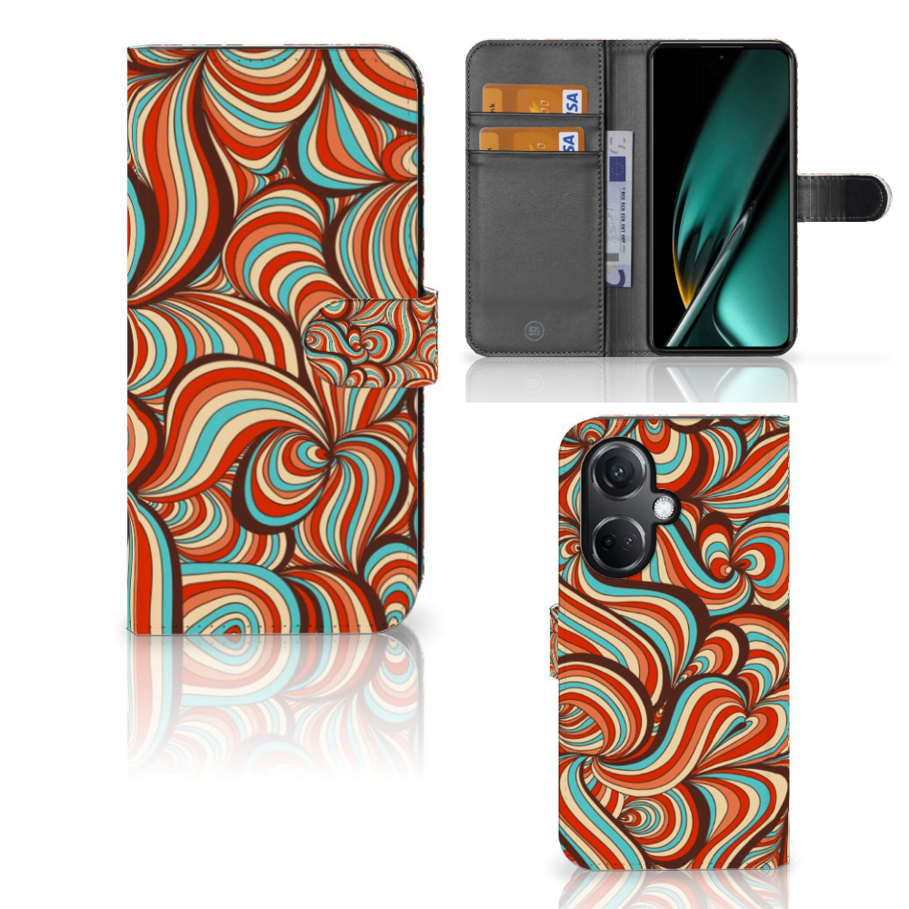 OnePlus Nord CE 3 Hoesje Retro boek hoesje kleurrijk ontwerp voorkant binnenkant