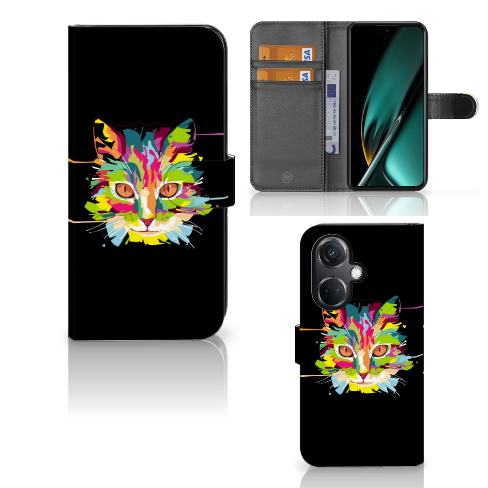 OnePlus Nord CE 3 Leuk Hoesje Cat Color hoesje kat kleur zwart ontwerp voorkant