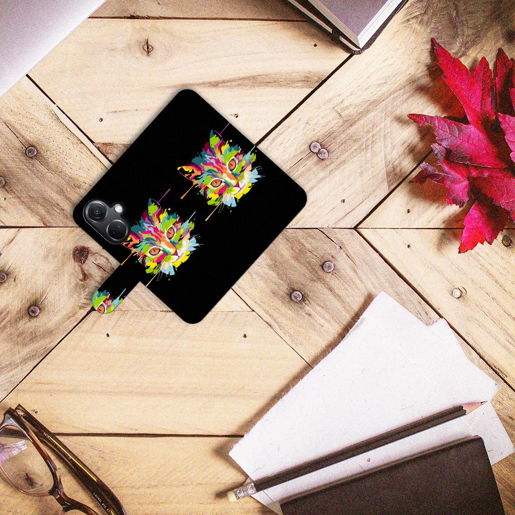 OnePlus Nord CE 3 Leuk Hoesje Cat Color kat kleuren zwart