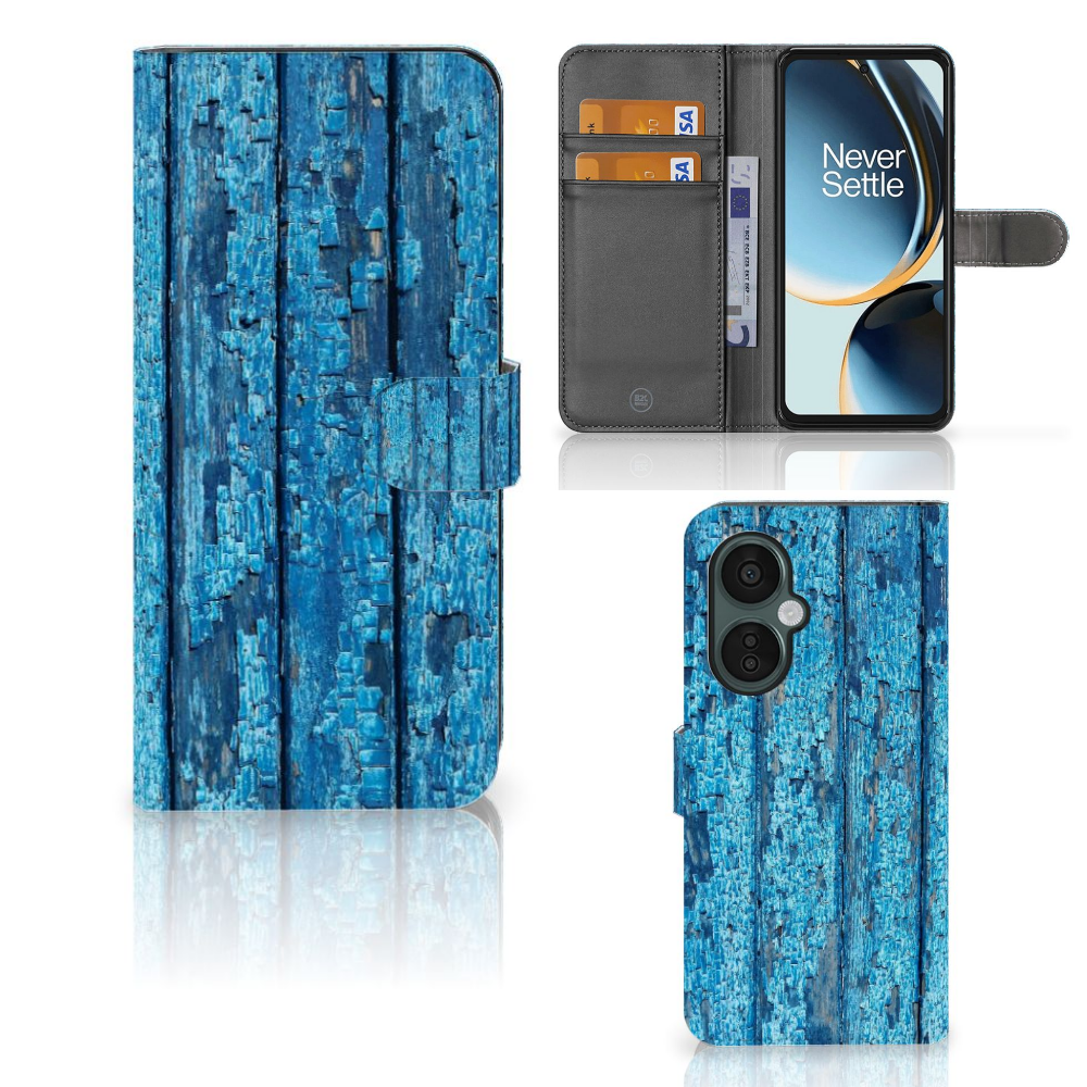 OnePlus Nord CE 3 Lite Book Style Case Wood Blue boekhoesje blauw hout aanzicht