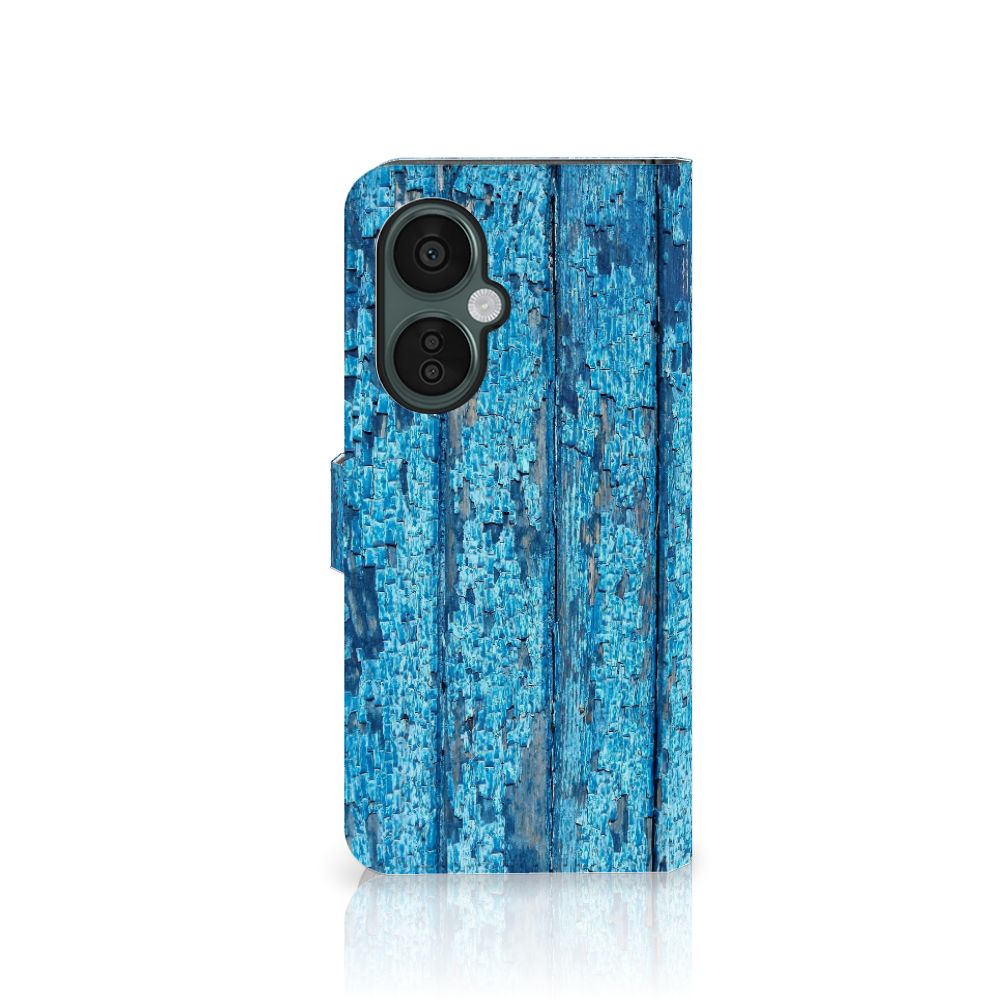 OnePlus Nord CE 3 Lite Book Style Case Wood Blue bookhuls blauw hout aanzicht