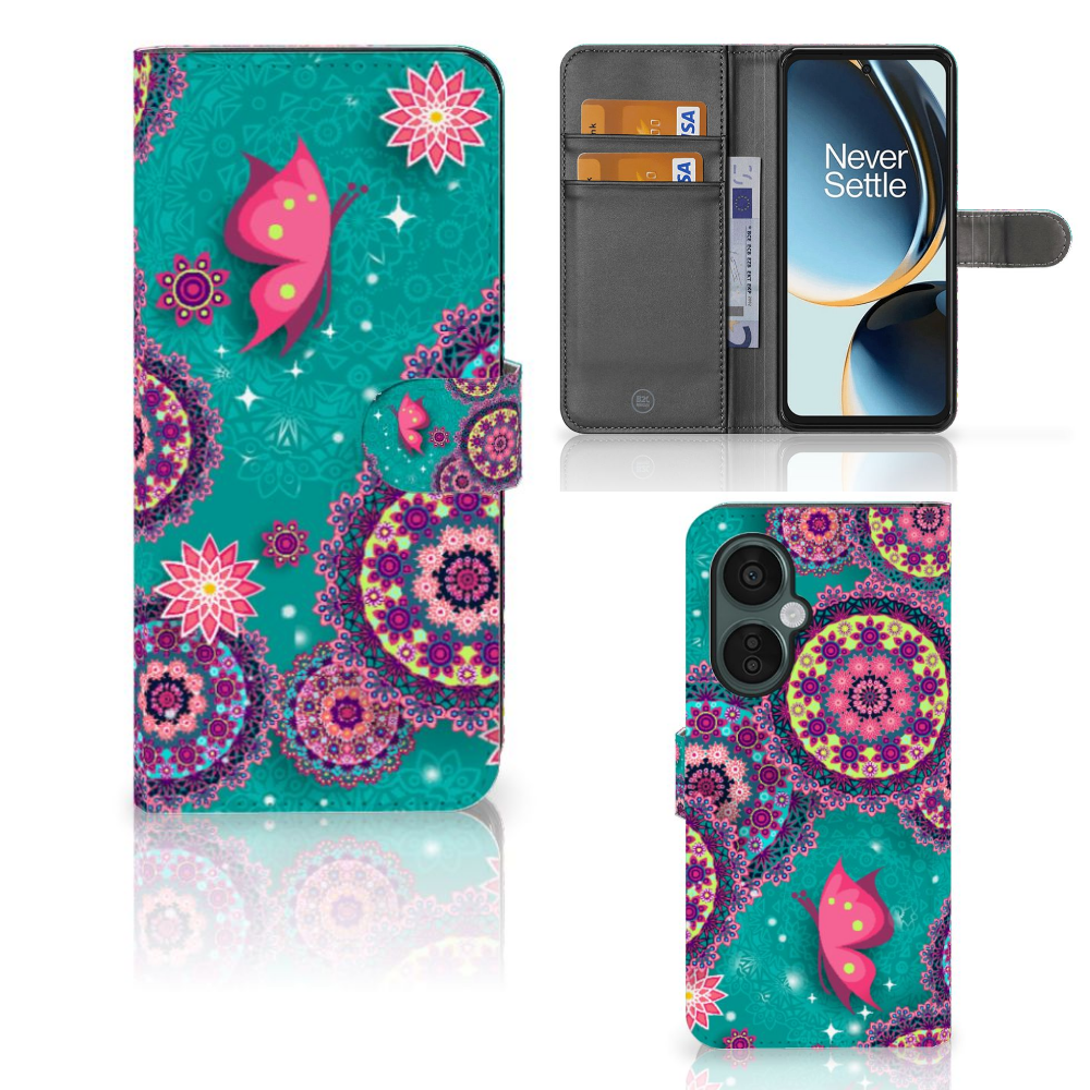 OnePlus Nord CE 3 Lite Hoesje Cirkels en Vlinders met kleurrijke mandala en vlinders, perfect als cadeau 🎁.