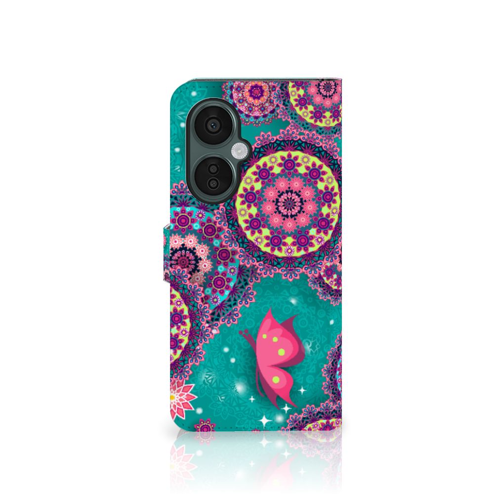 OnePlus Nord CE 3 Lite Hoesje Cirkels en Vlinders bookstyle design vlinders aanzicht