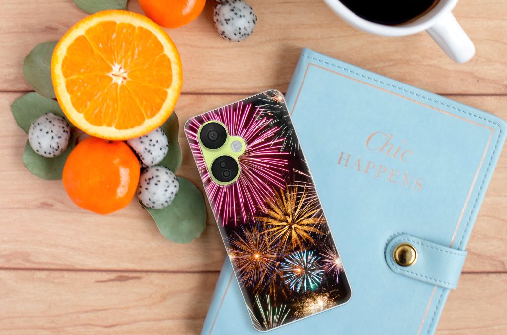 OnePlus Nord CE 3 Lite Silicone Back Cover Vuurwerk siervuurwerk design bovenaanzicht