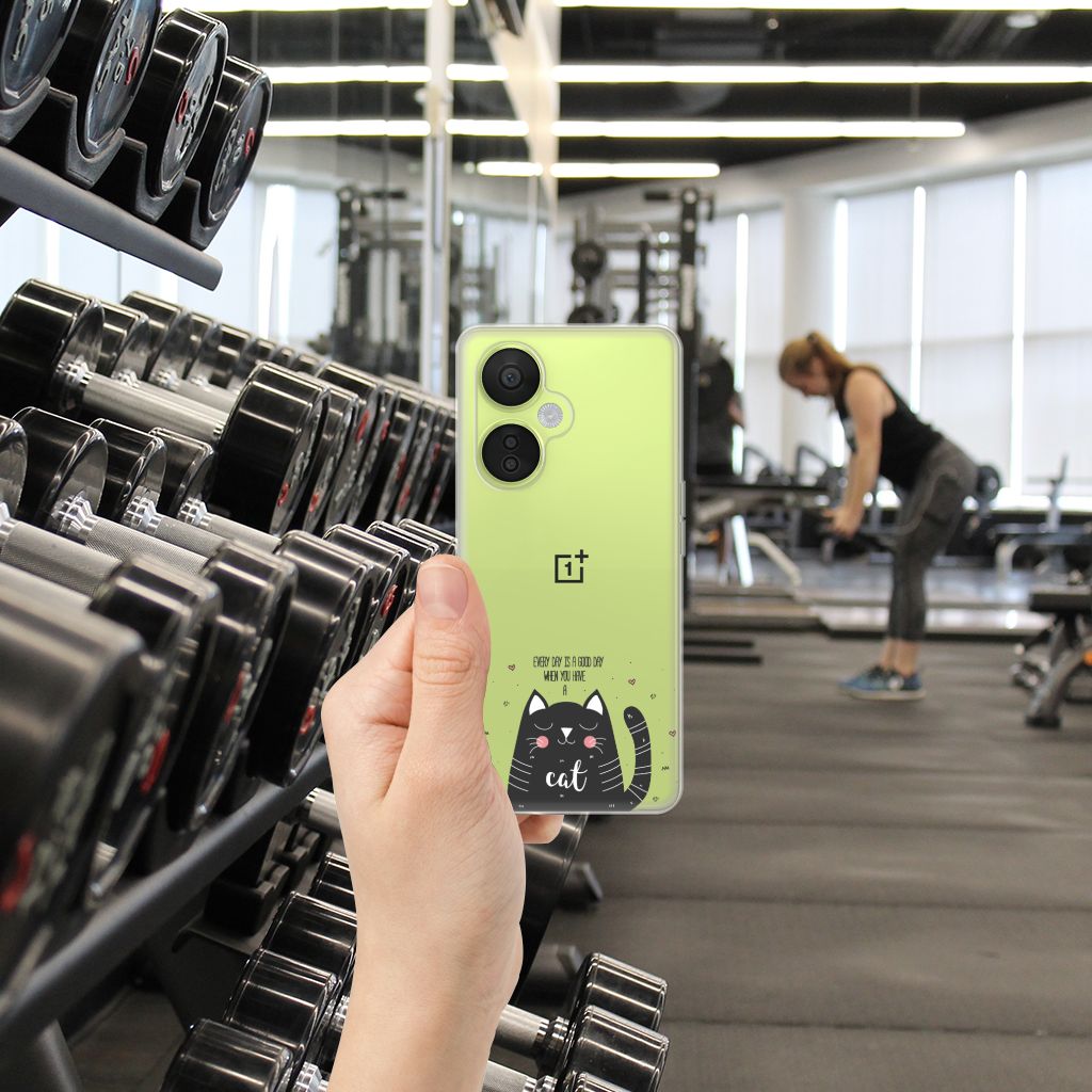 OnePlus Nord CE 3 Lite Telefoonhoesje met Naam Cat Good Day design hand gym
