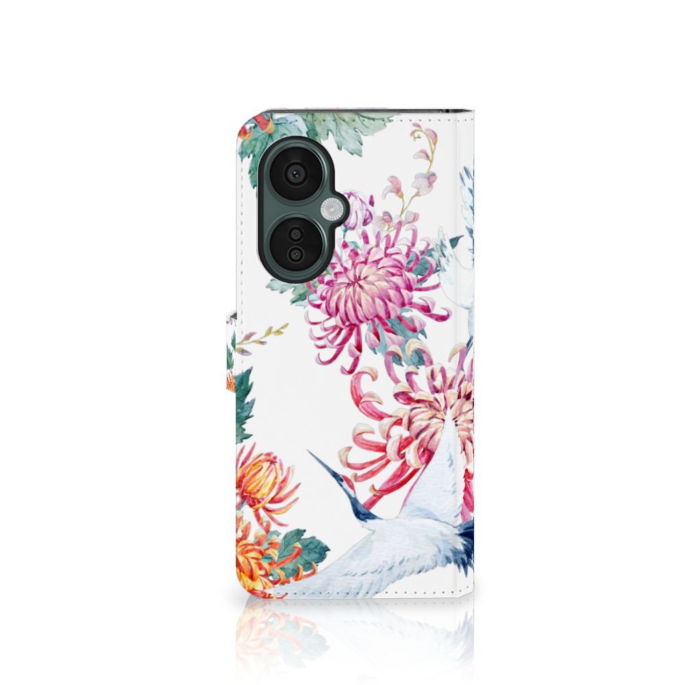 OnePlus Nord CE 3 Lite Telefoonhoesje met Pasjes Bird Flowers ontwerp vogels bloemen vooraanzicht
