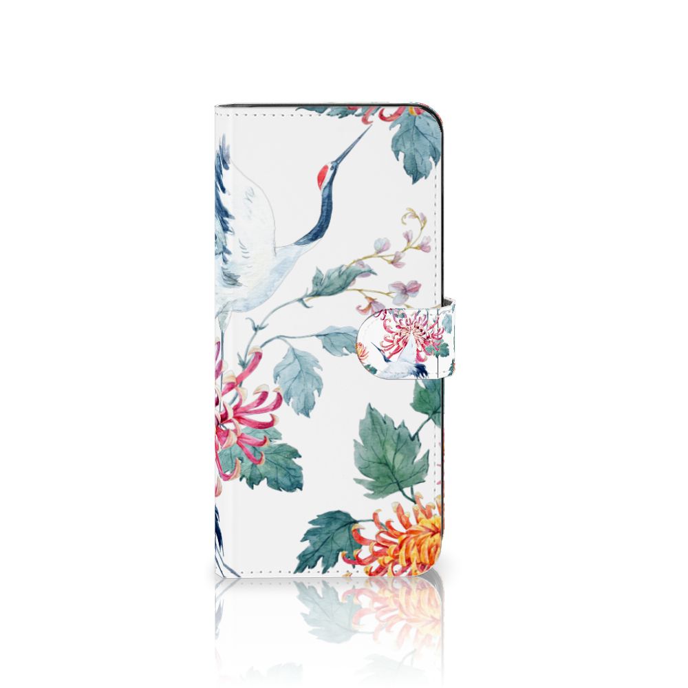 OnePlus Nord CE 3 Lite Telefoonhoesje met Pasjes Bird Flowers designkleurige ooievaar vooraanzicht