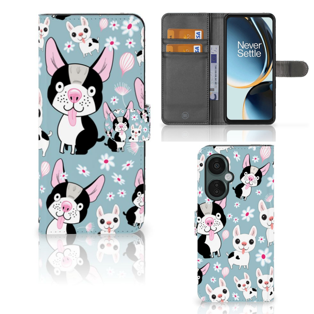 OnePlus Nord CE 3 Lite Telefoonhoesje met Pasjes Hondjes honden cartoons voorzijde achterzijde