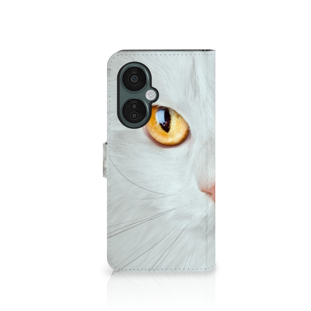 OnePlus Nord CE 3 Lite Telefoonhoesje met Pasjes Witte Kat met twee verschillende kleuren ogen.