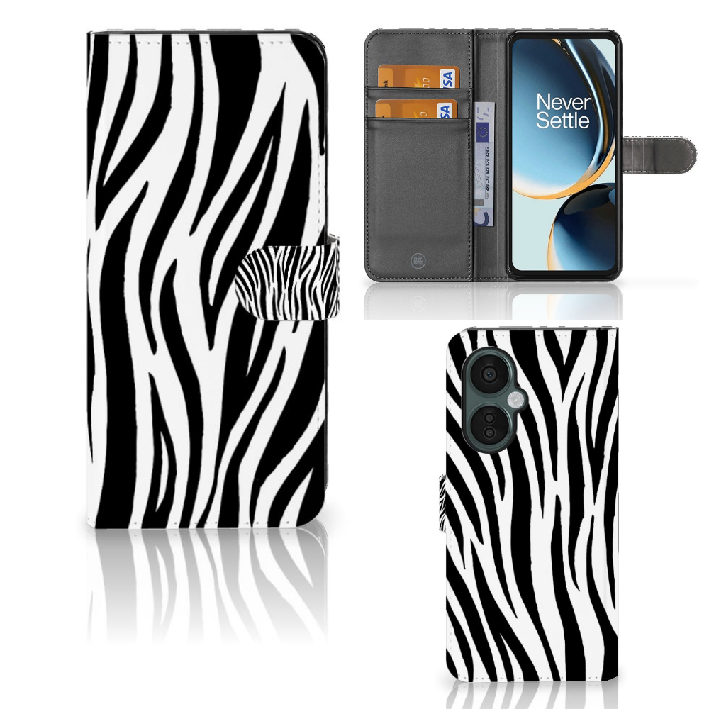 OnePlus Nord CE 3 Lite Telefoonhoesje met Pasjes Zebra zebraprint design voorkant achterzijde