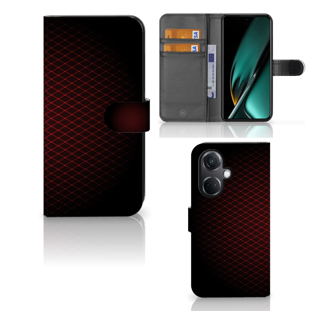 OnePlus Nord CE 3 Telefoon Hoesje Geruit Rood met pasjes ruimte en stijlvol design