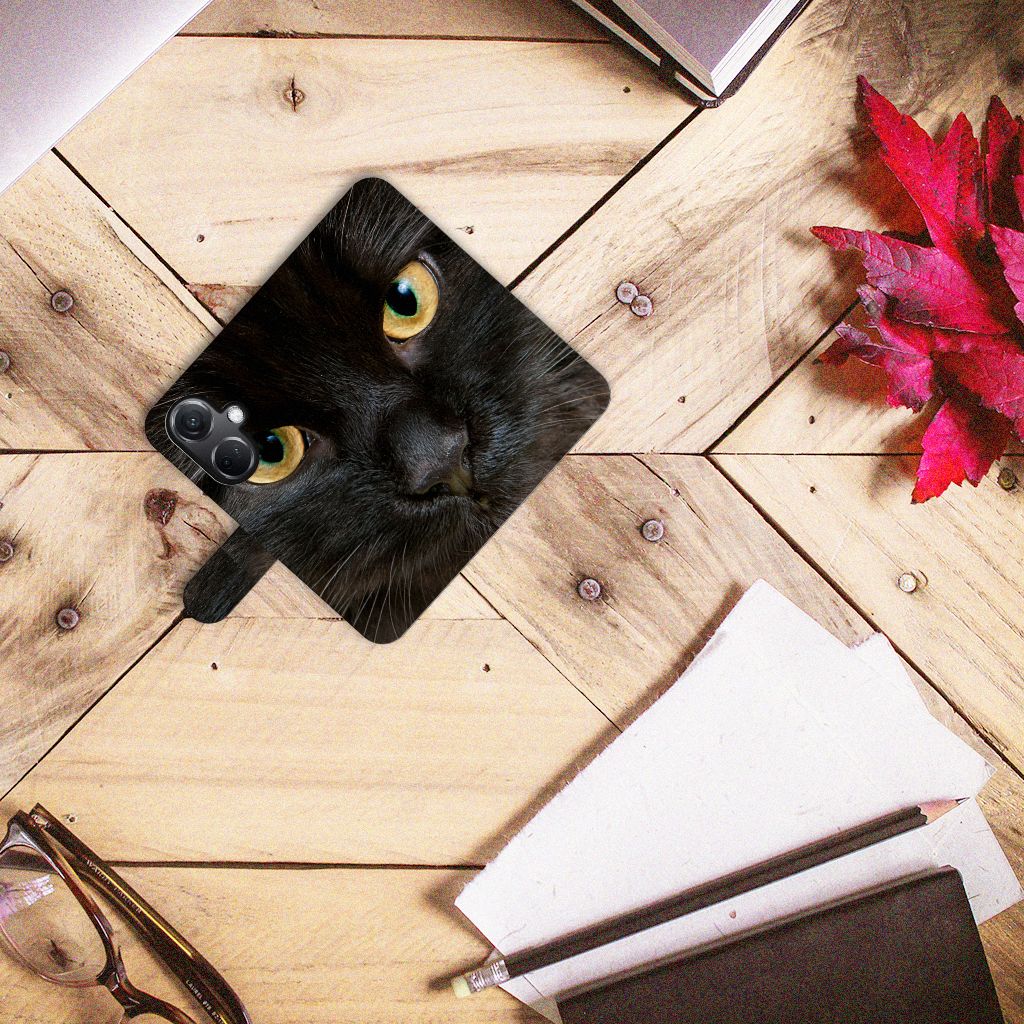 OnePlus Nord CE 3 Telefoonhoesje met Pasjes Zwarte Kat design zwarte kat aanzicht