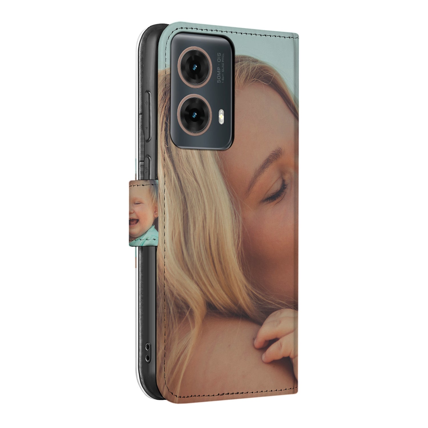 Motorola Moto G85 hoesje ontwerp jouw eigen met foto's zijkant