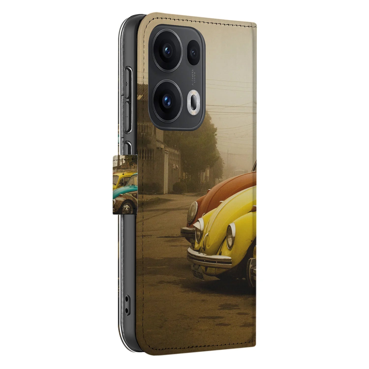 OPPO Reno 13 Pro boek hoesje vintage auto ontwerp voorkant