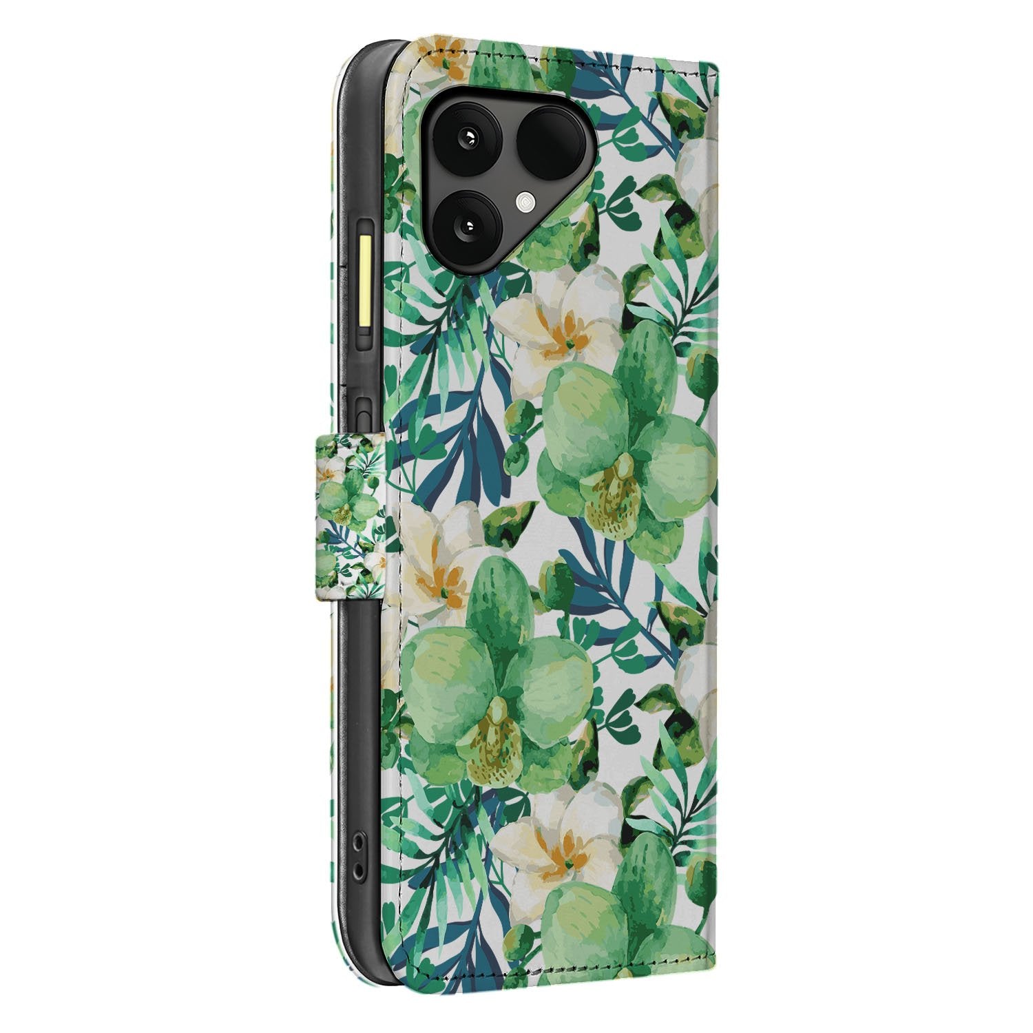 Fairphone 6 Orchidee Groen Portemonnee Hoesje boekcase zijkant