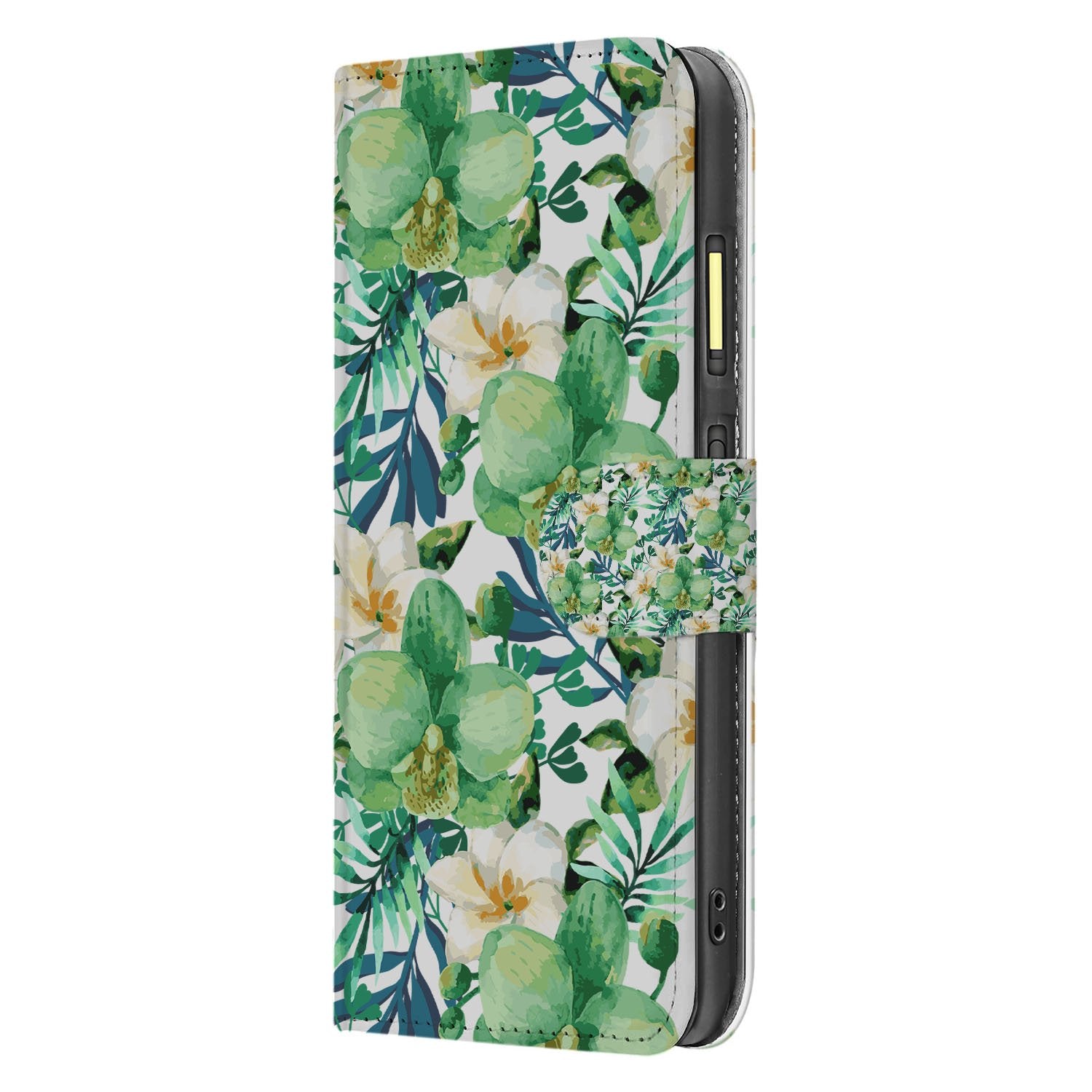 Fairphone 6 Orchidee Groen Portemonnee Hoesje bloemen motief aanzicht