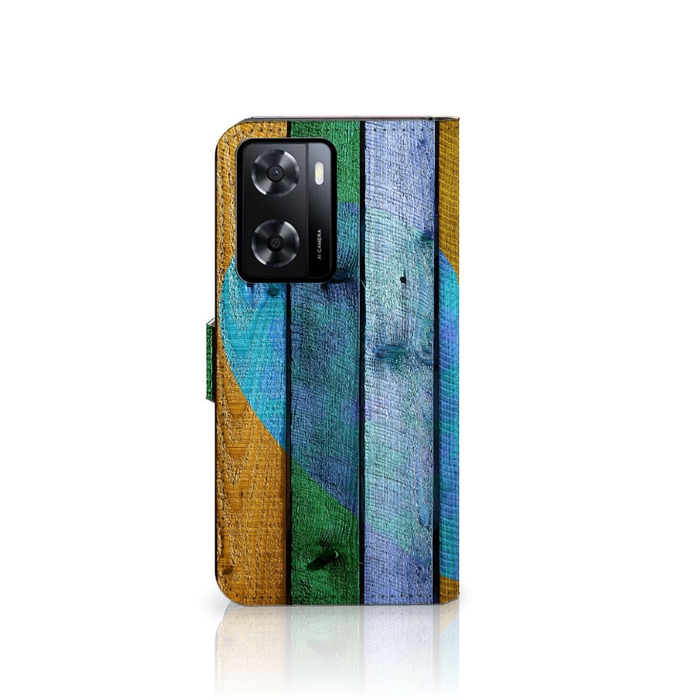 PPO A57 A57s A77 4G Book Style Case Wood Heart voorkant