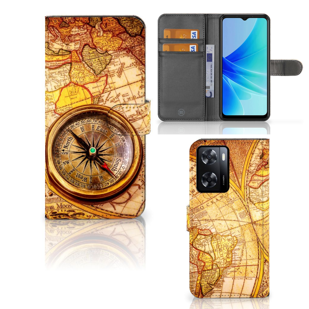 PPO A57 A57s A77 4G Flip Cover Kompas design kompas aanzicht