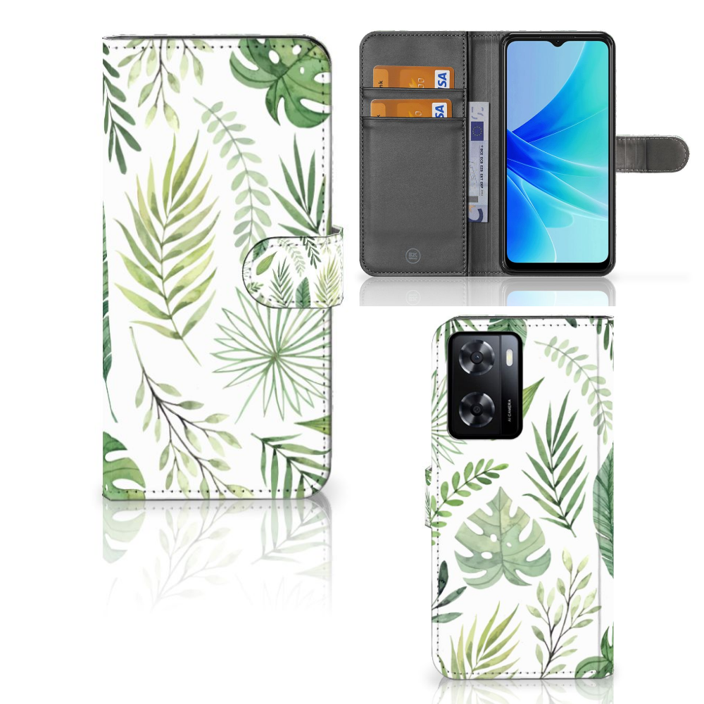 PPO A57 A57s A77 4G Hoesje Leaves telefoonhoesje bladeren design voorzijde achterzijde