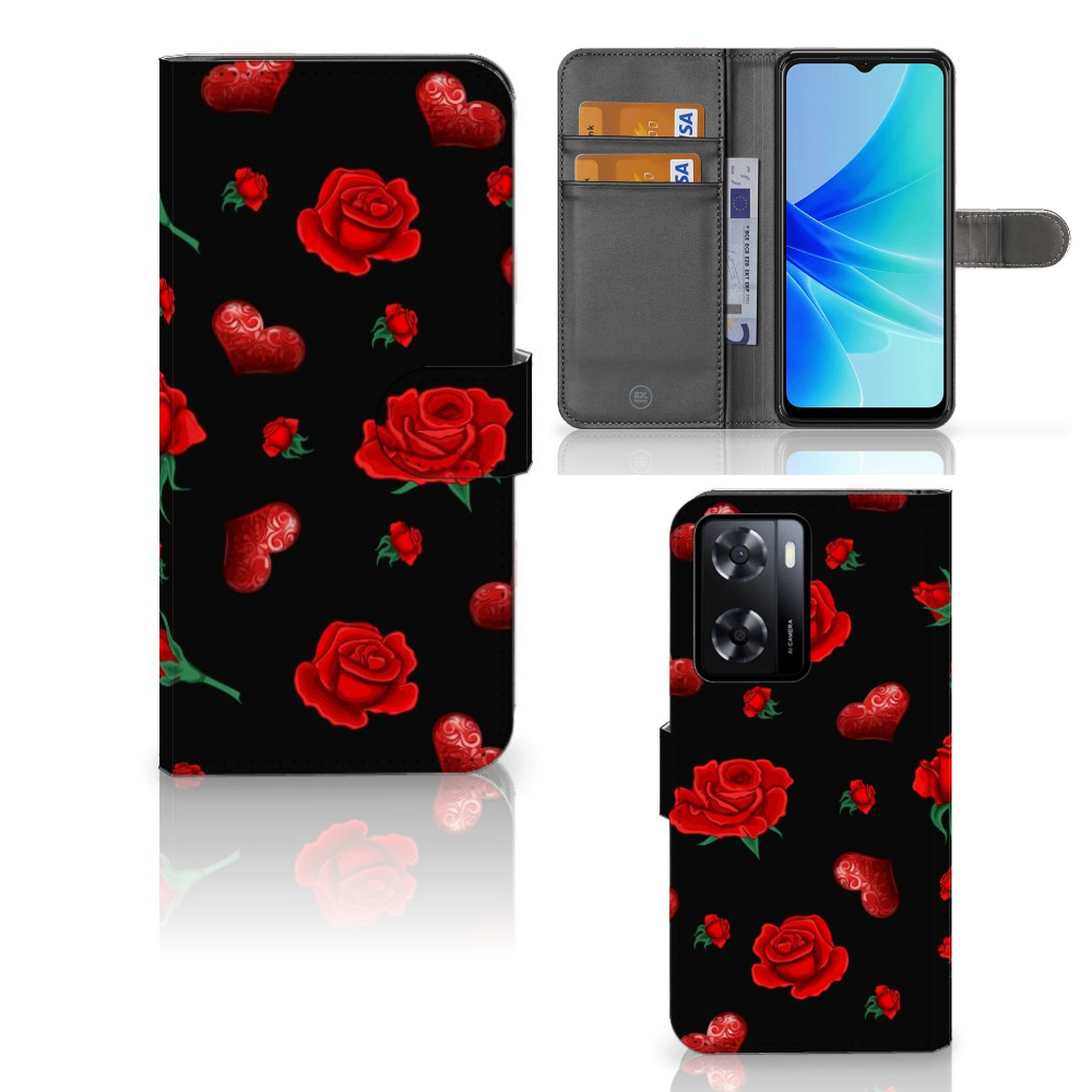 PPO A57 | A57s | A77 4G Leuk Hoesje Valentine boekcase design rozen hartjes aanzicht