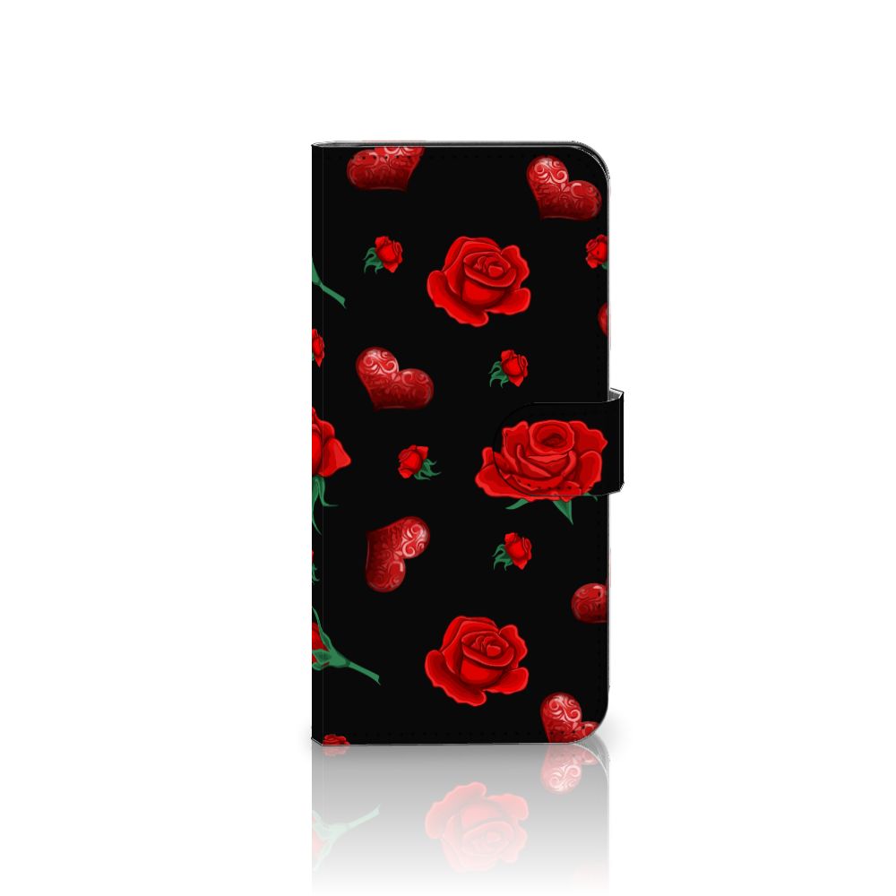 PPO A57 | A57s | A77 4G Leuk Hoesje Valentine bookcase design zwart met rozen hartjes