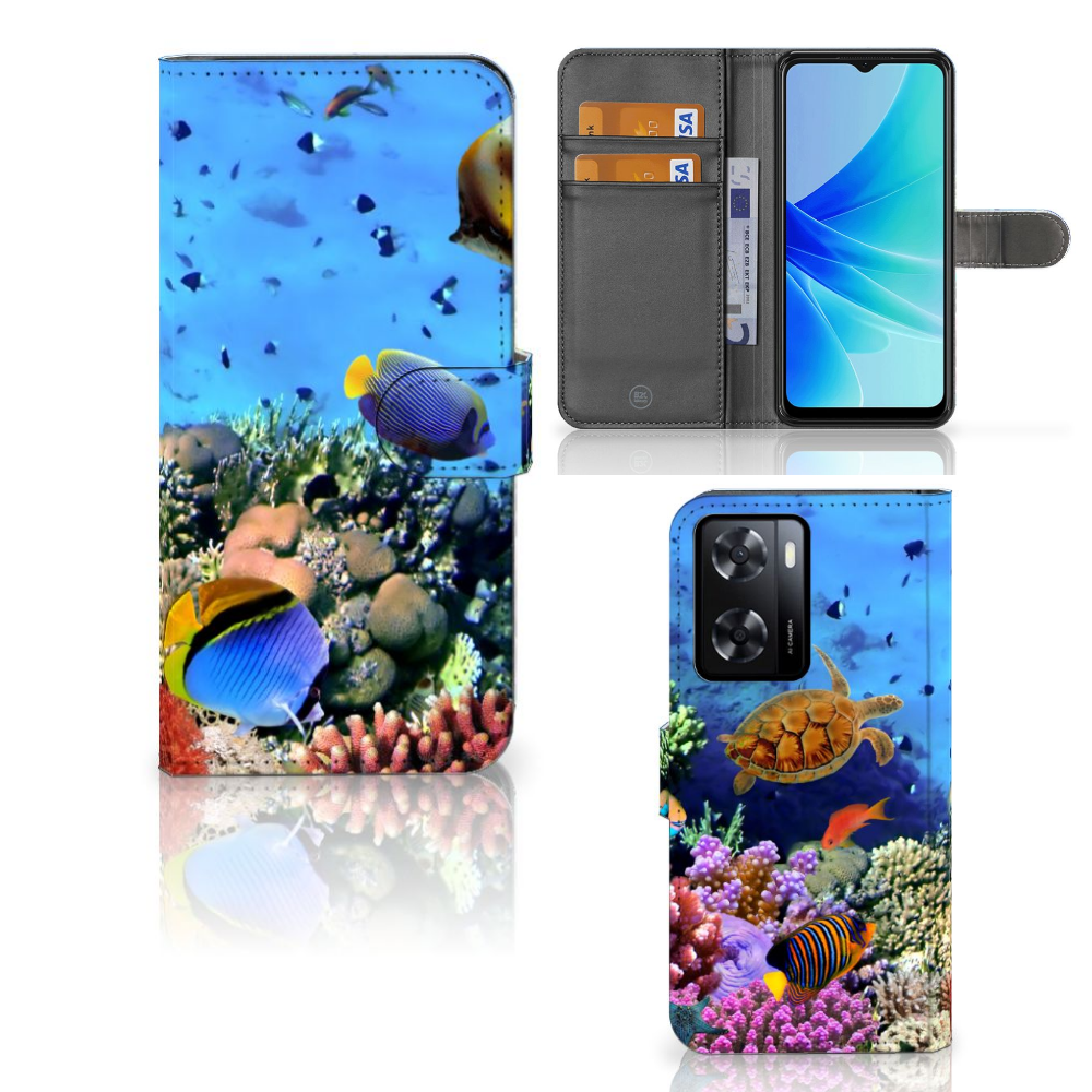 PPO A57 | A57s | A77 4G Telefoonhoesje met Pasjes Vissen ontwerp tropische vissen aanzicht