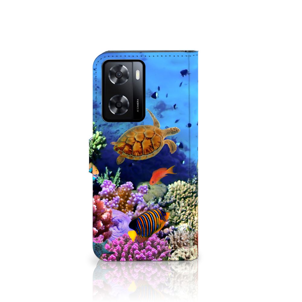 PPO A57 | A57s | A77 4G Telefoonhoesje met Pasjes Vissen design kleurrijke vissen aanzicht